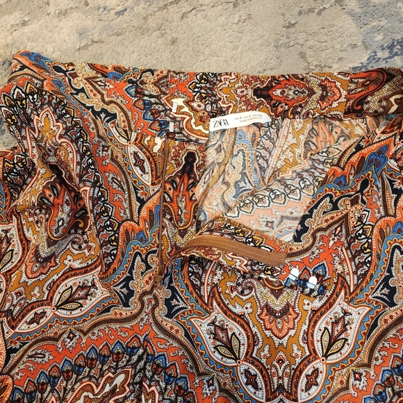 Zara Flare Brown Paisley Printed Pants Size Small Stretch Waist Size Small - Picture 6 of 16